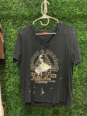 Rock & Roll Cowgirl Black V‑Neck Tee with Pink Logo